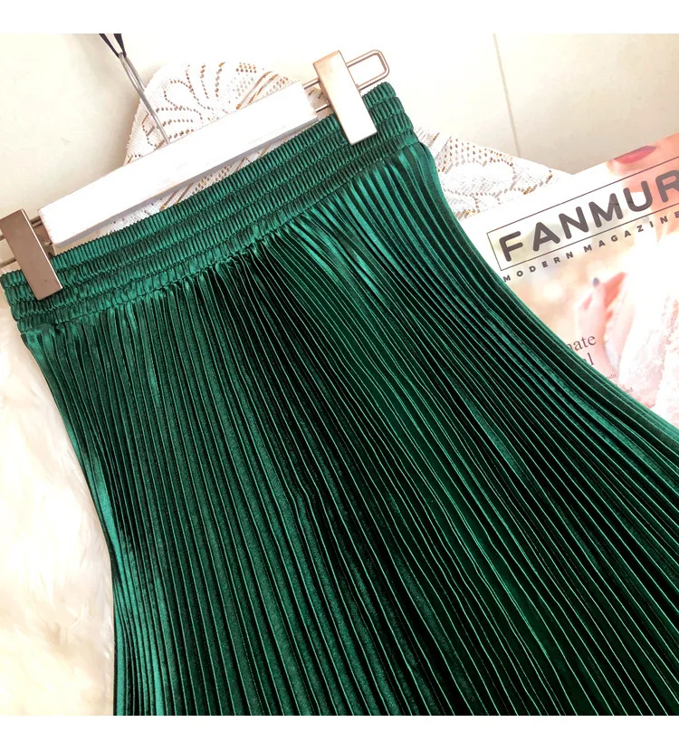 Fashion 2026 Spring Summer Women High Waist Polyester Solid Color Pleated Long Maxi Skirts Casual Women Clothing Outfits