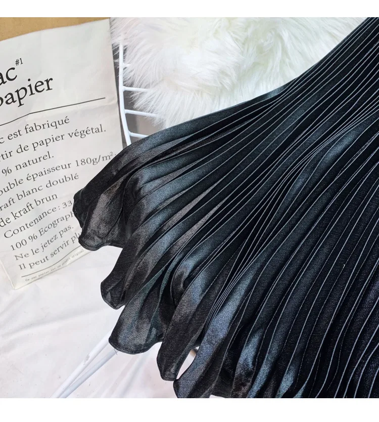 Fashion 2026 Spring Summer Women High Waist Polyester Solid Color Pleated Long Maxi Skirts Casual Women Clothing Outfits