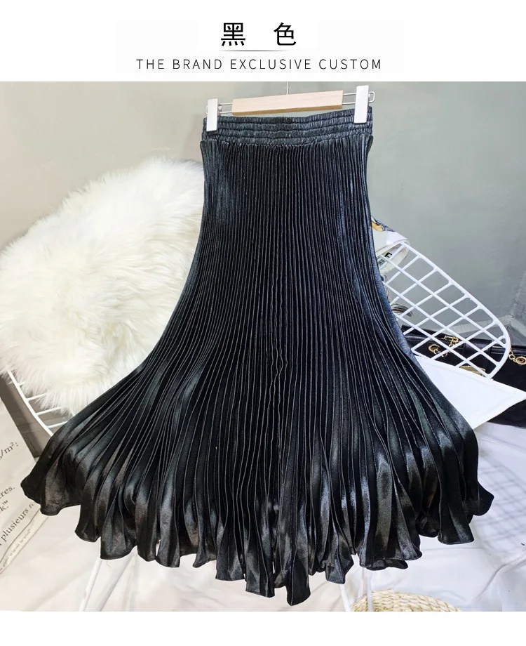 Fashion 2026 Spring Summer Women High Waist Polyester Solid Color Pleated Long Maxi Skirts Casual Women Clothing Outfits