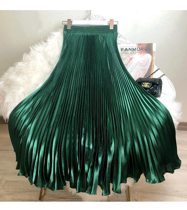Fashion 2026 Spring Summer Women High Waist Polyester Solid Color Pleated Long Maxi Skirts Casual Women Clothing Outfits