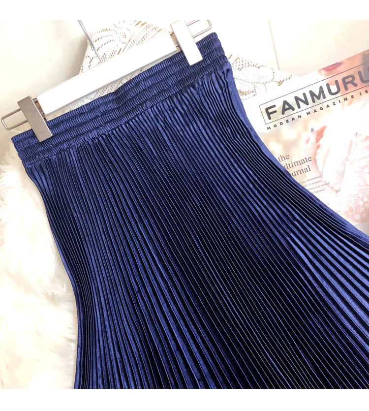 Fashion 2026 Spring Summer Women High Waist Polyester Solid Color Pleated Long Maxi Skirts Casual Women Clothing Outfits