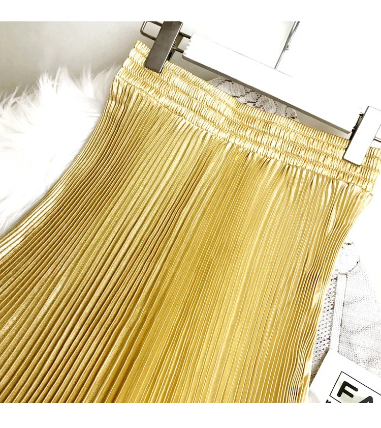Fashion 2026 Spring Summer Women High Waist Polyester Solid Color Pleated Long Maxi Skirts Casual Women Clothing Outfits