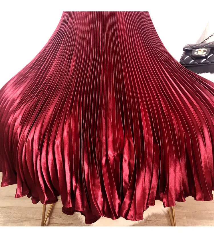 Fashion 2026 Spring Summer Women High Waist Polyester Solid Color Pleated Long Maxi Skirts Casual Women Clothing Outfits