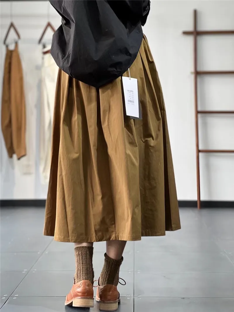 Limiguyue Vitnage A-line Midi Skirt Women Summer Literary Retro Cotton Skirt All Match Versatile Elastic Waist Loose Skirts E613