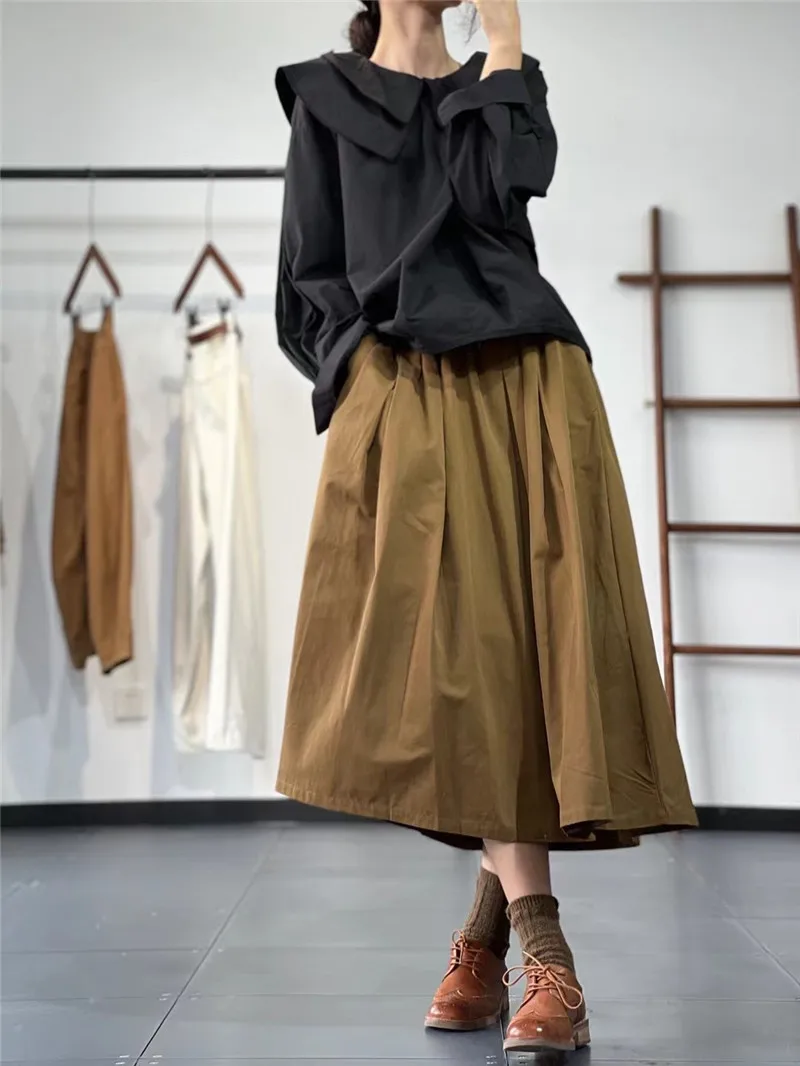 Limiguyue Vitnage A-line Midi Skirt Women Summer Literary Retro Cotton Skirt All Match Versatile Elastic Waist Loose Skirts E613