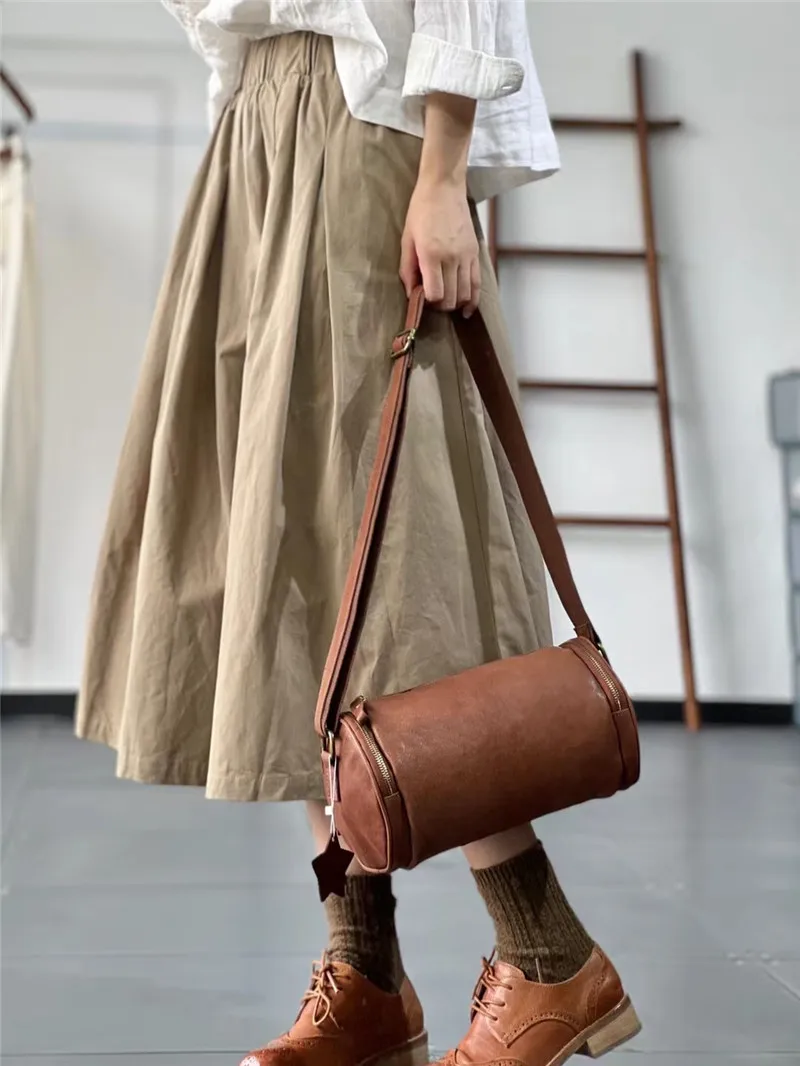 Limiguyue Vitnage A-line Midi Skirt Women Summer Literary Retro Cotton Skirt All Match Versatile Elastic Waist Loose Skirts E613