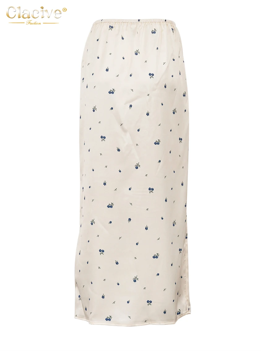 Clacive Casual Loose Print Skirt For Women 2025 Fashion High Waist Long Skirt Ladies Elegant Classic Skirt Female Clothing