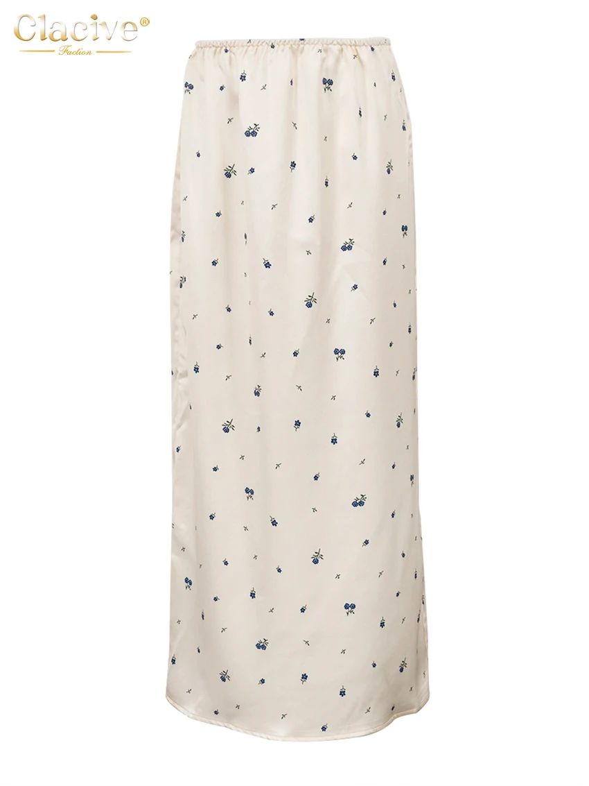 Clacive Casual Loose Print Skirt For Women 2025 Fashion High Waist Long Skirt Ladies Elegant Classic Skirt Female Clothing