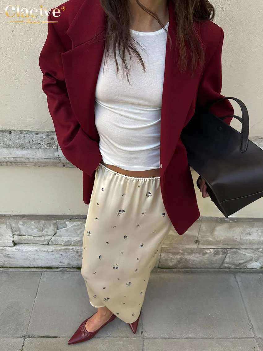 Clacive Casual Loose Print Skirt For Women 2025 Fashion High Waist Long Skirt Ladies Elegant Classic Skirt Female Clothing