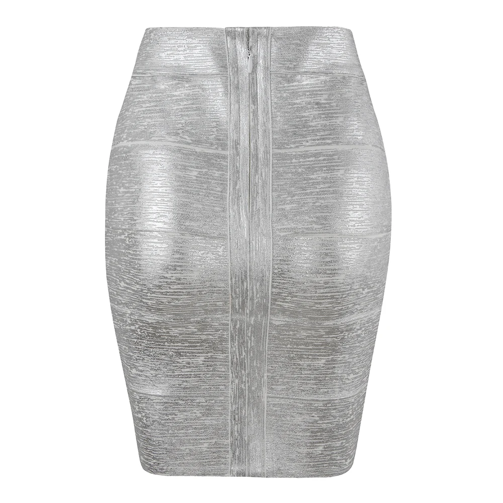 Wholesale Women Summer Skirt Sexy Black Silver Gold Bandage Skirt High Street Designer Skinny Party  Mini Pencil Skirts 45cm