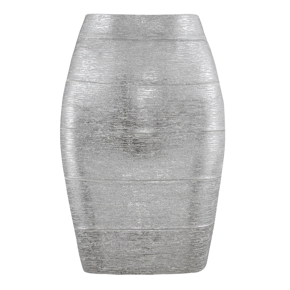 Wholesale Women Summer Skirt Sexy Black Silver Gold Bandage Skirt High Street Designer Skinny Party  Mini Pencil Skirts 45cm
