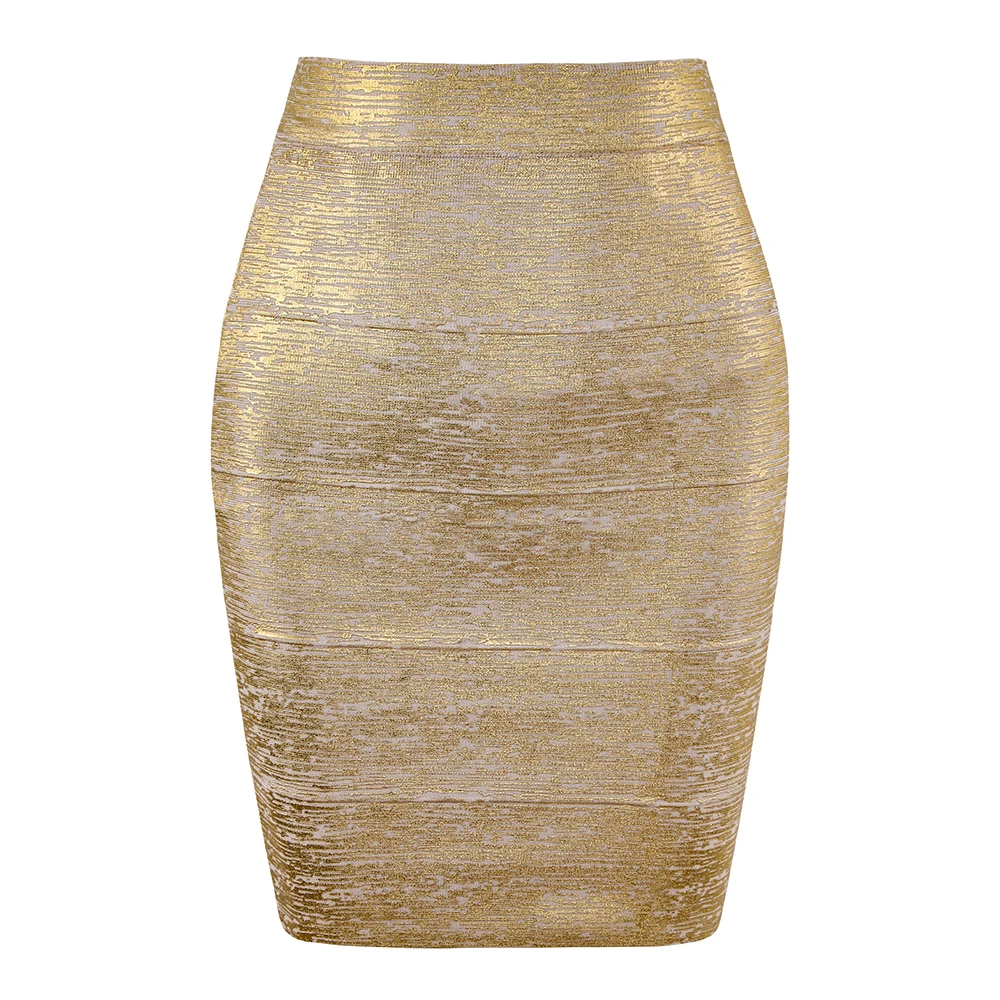 Wholesale Women Summer Skirt Sexy Black Silver Gold Bandage Skirt High Street Designer Skinny Party  Mini Pencil Skirts 45cm