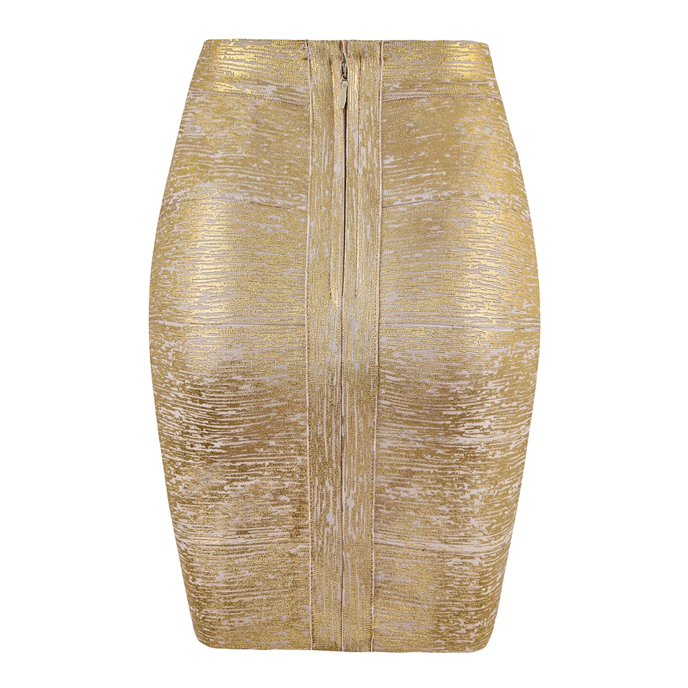 Wholesale Women Summer Skirt Sexy Black Silver Gold Bandage Skirt High Street Designer Skinny Party  Mini Pencil Skirts 45cm