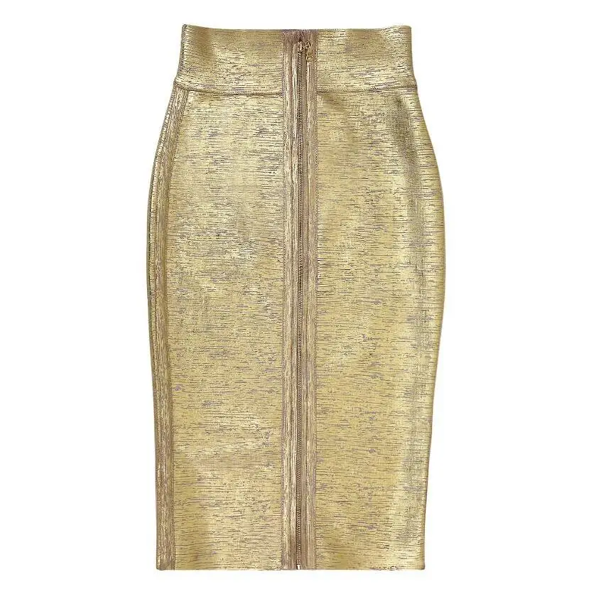 Wholesale Women Summer Skirt Sexy Black Silver Gold Bandage Skirt High Street Designer Skinny Party  Mini Pencil Skirts 45cm
