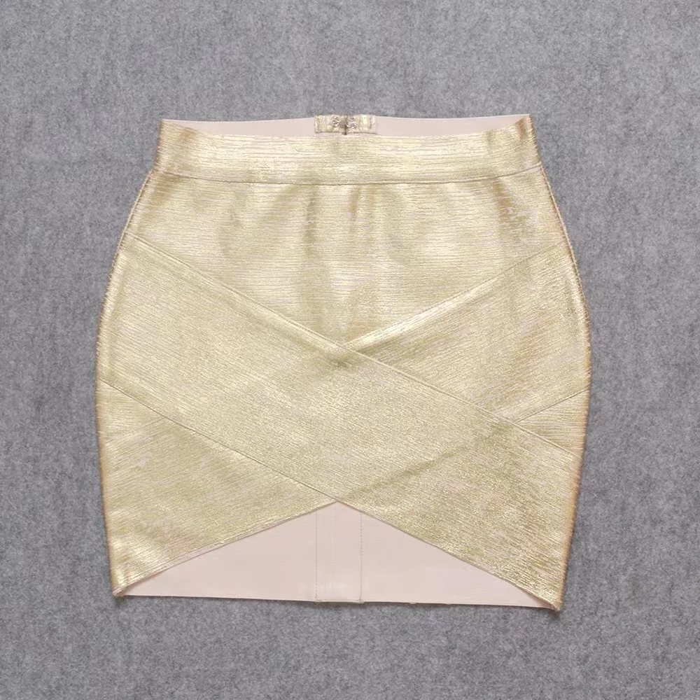 Wholesale Women Summer Skirt Sexy Black Silver Gold Bandage Skirt High Street Designer Skinny Party  Mini Pencil Skirts 45cm