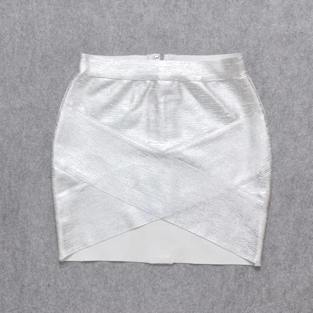 Wholesale Women Summer Skirt Sexy Black Silver Gold Bandage Skirt High Street Designer Skinny Party  Mini Pencil Skirts 45cm