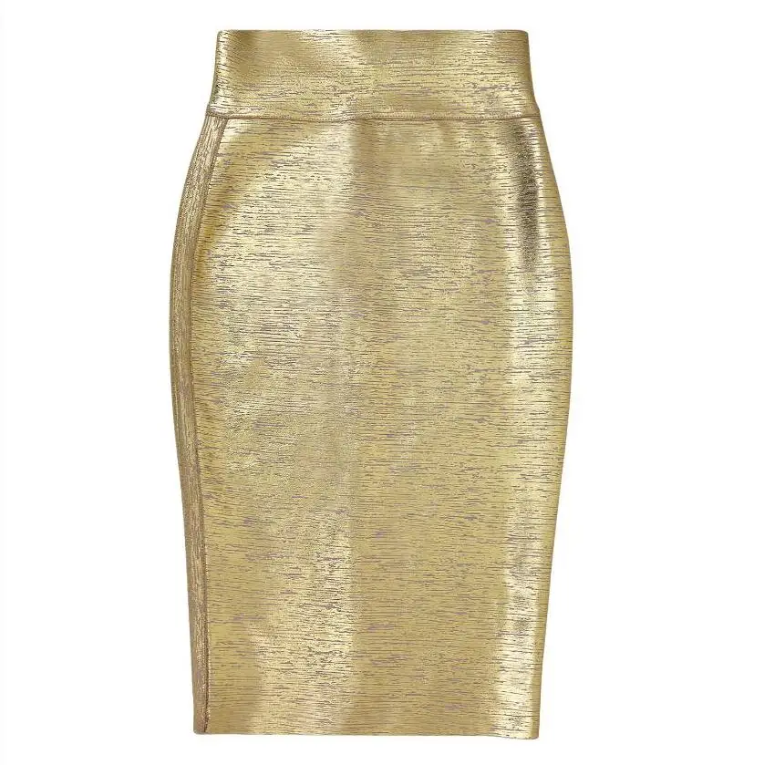 Wholesale Women Summer Skirt Sexy Black Silver Gold Bandage Skirt High Street Designer Skinny Party  Mini Pencil Skirts 45cm