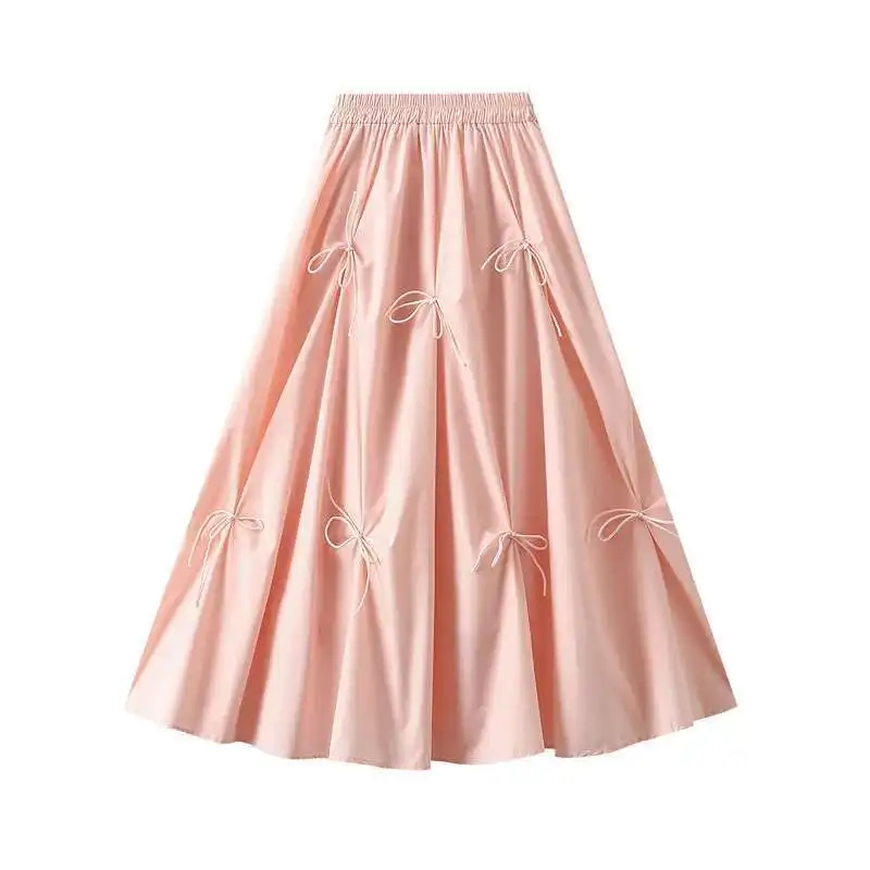 UCXQ Elegant Fashion Skirt Fairy Style All Match Patchwork Bow High Waist Vintage Umbrella Skirt Women 2025 Spring Summer 3A9515