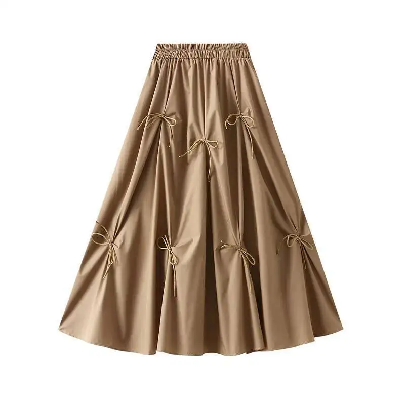 UCXQ Elegant Fashion Skirt Fairy Style All Match Patchwork Bow High Waist Vintage Umbrella Skirt Women 2025 Spring Summer 3A9515