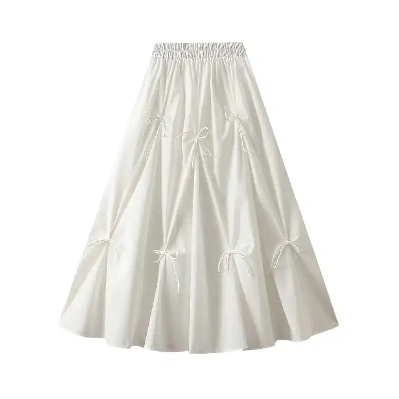 UCXQ Elegant Fashion Skirt Fairy Style All Match Patchwork Bow High Waist Vintage Umbrella Skirt Women 2025 Spring Summer 3A9515