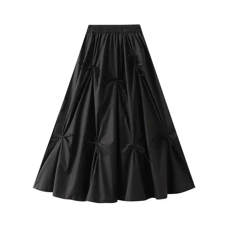 UCXQ Elegant Fashion Skirt Fairy Style All Match Patchwork Bow High Waist Vintage Umbrella Skirt Women 2025 Spring Summer 3A9515