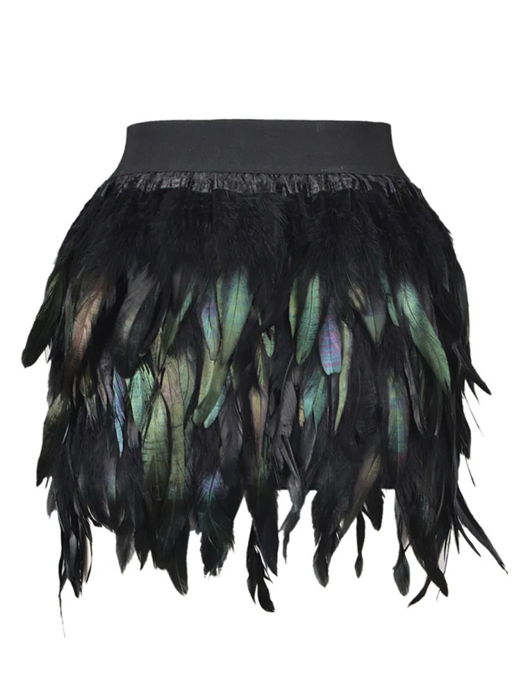DEAT Fashion Luxury Feather Patchwork Irregular Skirt Women Temperament Slim High Waist Skirts Female 2026 Autumn 11P01026