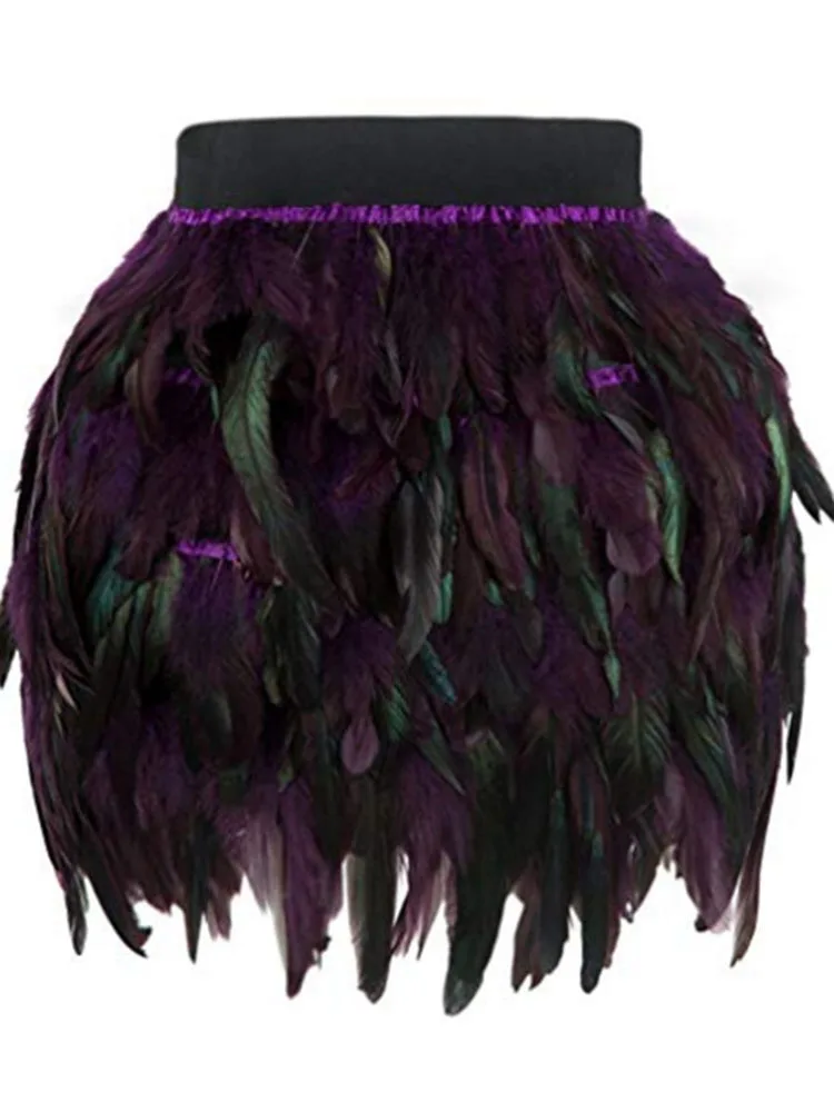 DEAT Fashion Luxury Feather Patchwork Irregular Skirt Women Temperament Slim High Waist Skirts Female 2026 Autumn 11P01026