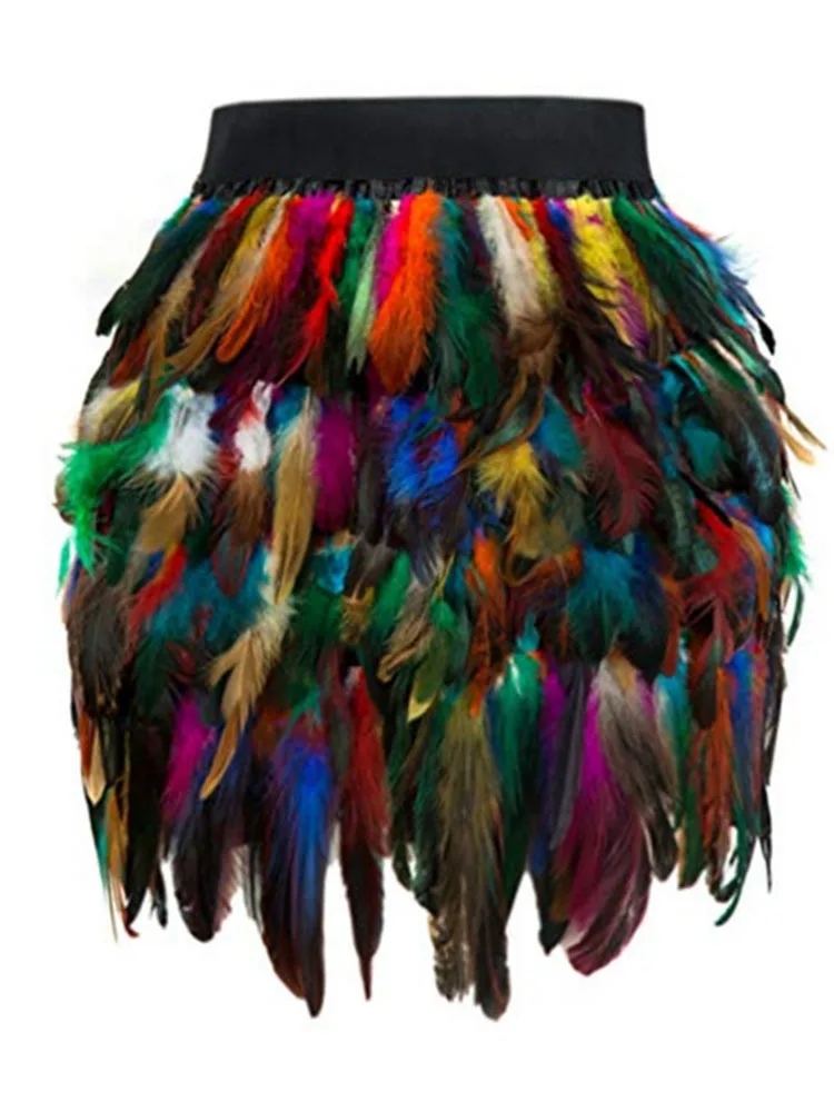 DEAT Fashion Luxury Feather Patchwork Irregular Skirt Women Temperament Slim High Waist Skirts Female 2026 Autumn 11P01026