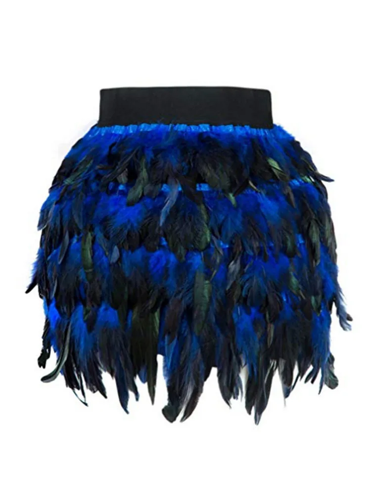 DEAT Fashion Luxury Feather Patchwork Irregular Skirt Women Temperament Slim High Waist Skirts Female 2026 Autumn 11P01026