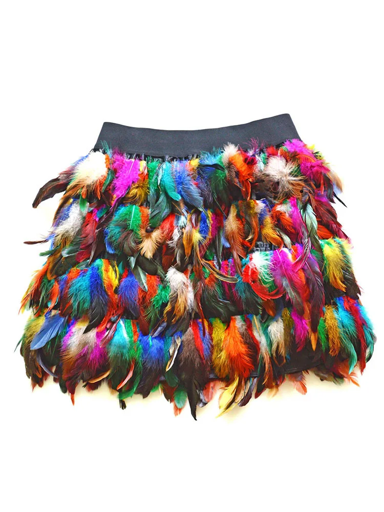 DEAT Fashion Luxury Feather Patchwork Irregular Skirt Women Temperament Slim High Waist Skirts Female 2026 Autumn 11P01026