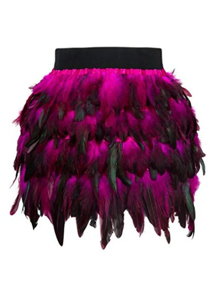 DEAT Fashion Luxury Feather Patchwork Irregular Skirt Women Temperament Slim High Waist Skirts Female 2026 Autumn 11P01026