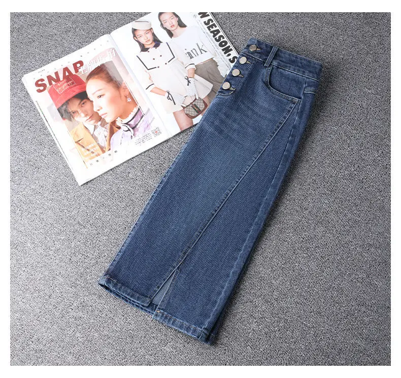 Denim Skirt Women's 2026 Spring/Summer New Slim High Waist Split One Step A-line Wrap Hip Skirts Female Casual Clothing