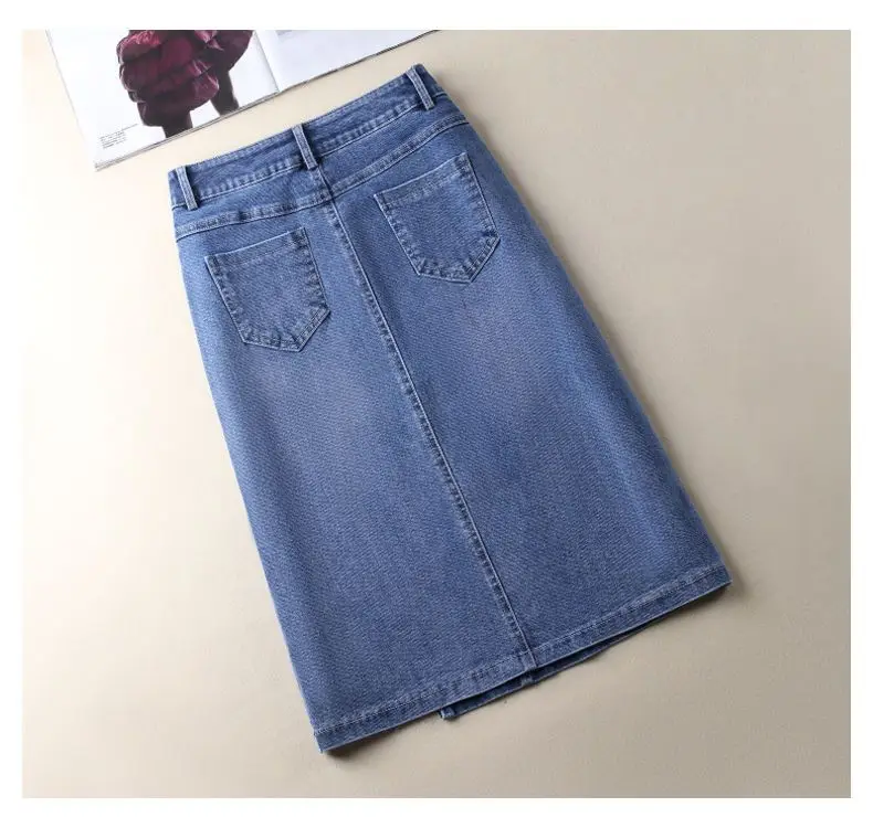 Denim Skirt Women's 2026 Spring/Summer New Slim High Waist Split One Step A-line Wrap Hip Skirts Female Casual Clothing