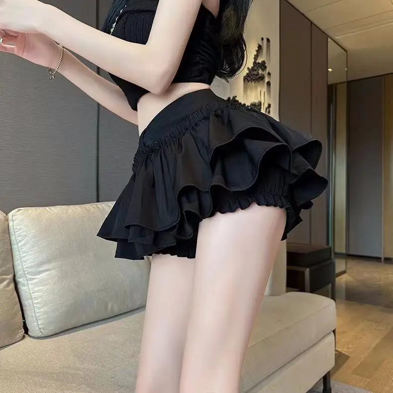 Puffy Pleated Skirt Anti-Panty Flash Skort Ballet Academy Style Cute Flared Mini Skirt for Women Youthful Layered Design