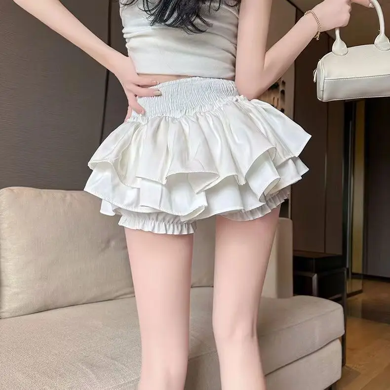 Puffy Pleated Skirt Anti-Panty Flash Skort Ballet Academy Style Cute Flared Mini Skirt for Women Youthful Layered Design