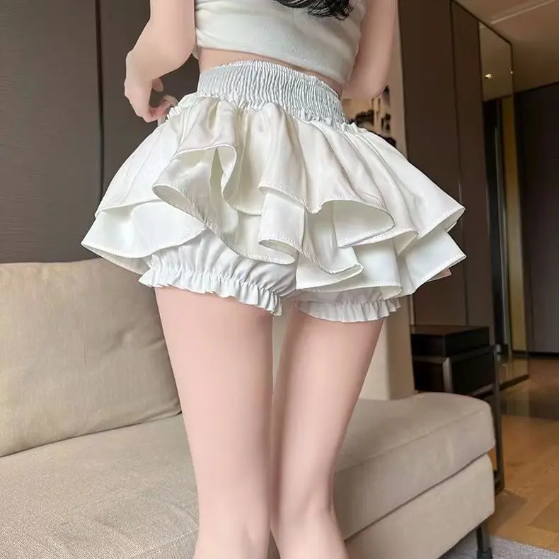 Puffy Pleated Skirt Anti-Panty Flash Skort Ballet Academy Style Cute Flared Mini Skirt for Women Youthful Layered Design
