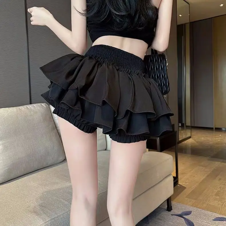 Puffy Pleated Skirt Anti-Panty Flash Skort Ballet Academy Style Cute Flared Mini Skirt for Women Youthful Layered Design