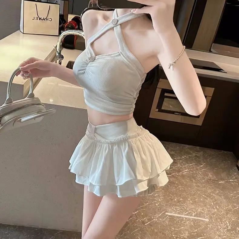 Puffy Pleated Skirt Anti-Panty Flash Skort Ballet Academy Style Cute Flared Mini Skirt for Women Youthful Layered Design