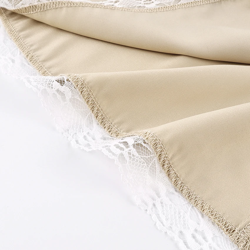 Linad Elegant Apricot Lace Drawstring Skirts Woman Street Chic Solid Satin Mini Skirt Summer Fashion High Waist Skirt 2025 Fall