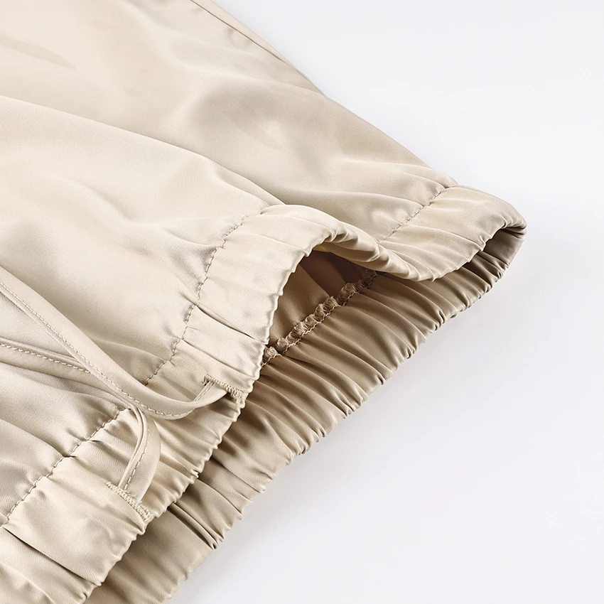 Linad Elegant Apricot Lace Drawstring Skirts Woman Street Chic Solid Satin Mini Skirt Summer Fashion High Waist Skirt 2025 Fall