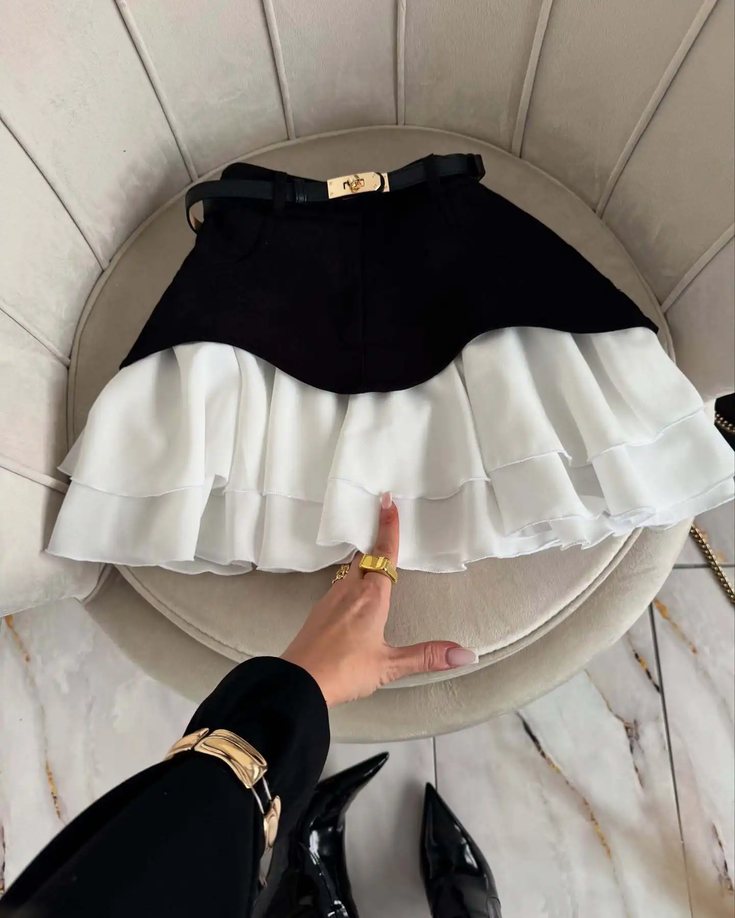 Denim Cake Skirt Women A Line Short Skirts High Waist Ruffles Elegant Splice Y2k Streetwear Party Pleated Slim Fit 2025 Spring