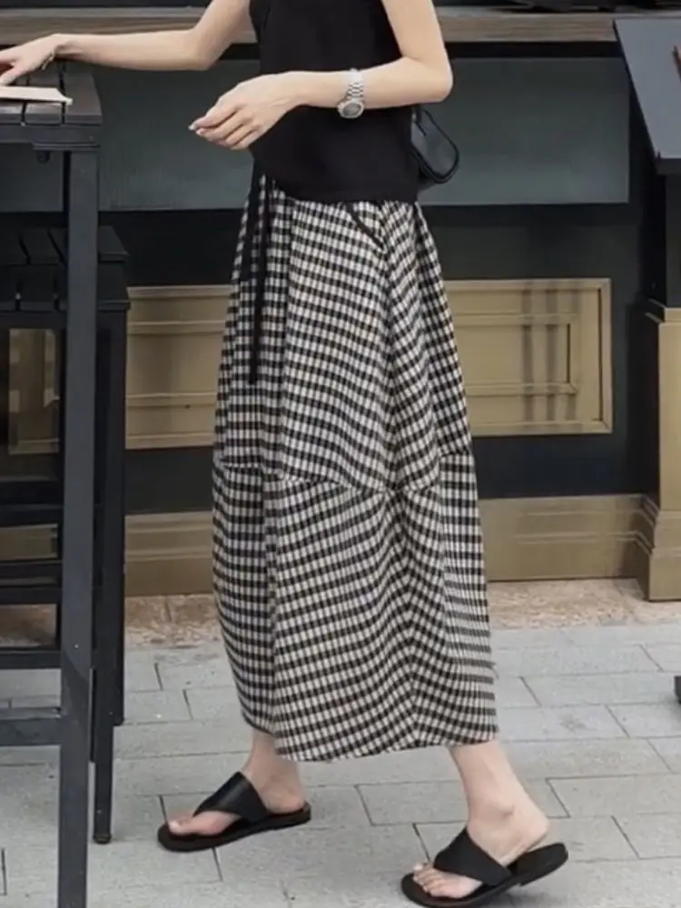 Aoaiiys Skirts Women Striped Plaid Spliced Casual Skirts Pockets Fashion Skirt 2026 Vintage Comfortable A-Line Skirt Summer New