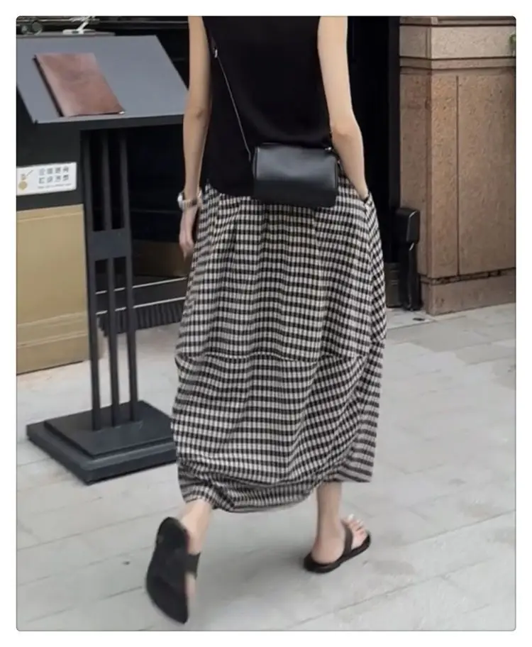 Aoaiiys Skirts Women Striped Plaid Spliced Casual Skirts Pockets Fashion Skirt 2026 Vintage Comfortable A-Line Skirt Summer New