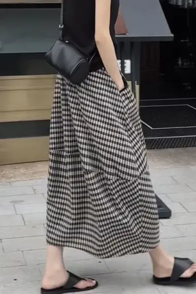Aoaiiys Skirts Women Striped Plaid Spliced Casual Skirts Pockets Fashion Skirt 2026 Vintage Comfortable A-Line Skirt Summer New
