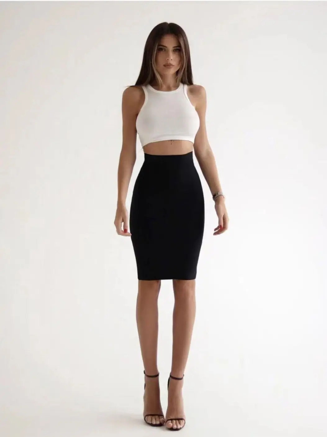 Womens Elegant Formal Skirts Knee Length Knit Bandage Skirt Pencil Office Ladies Bodycon High Street Party Skirts Korean Fashion