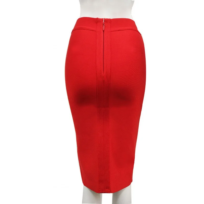 Womens Elegant Formal Skirts Knee Length Knit Bandage Skirt Pencil Office Ladies Bodycon High Street Party Skirts Korean Fashion