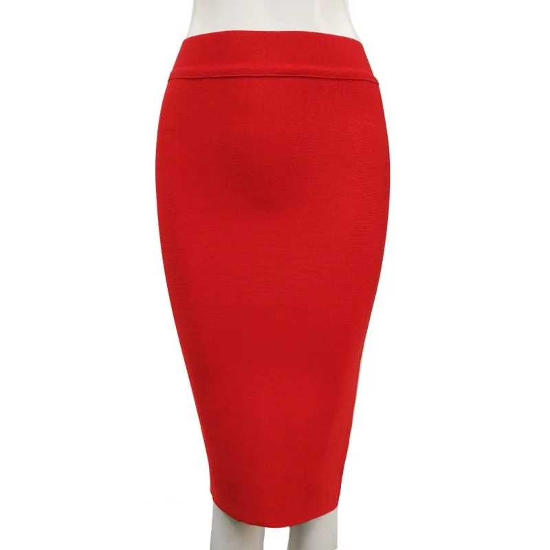 Womens Elegant Formal Skirts Knee Length Knit Bandage Skirt Pencil Office Ladies Bodycon High Street Party Skirts Korean Fashion