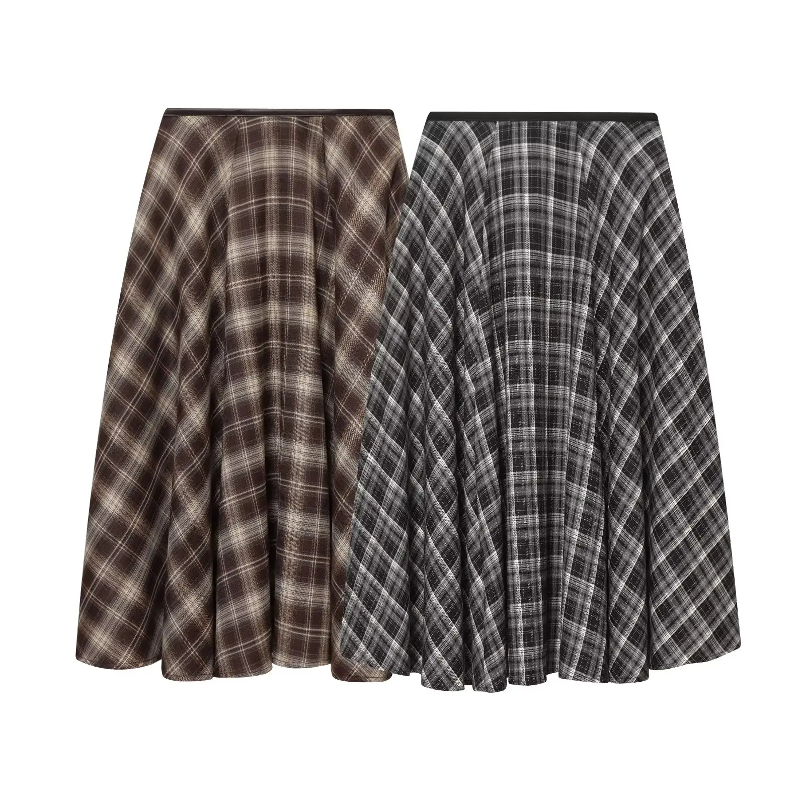 BSAY Loose Plaid Umbrella Skirt Women's clothing Autumn Winter Side Zip Chic Female High Waist Elegant A-line Long Skirts Mujer