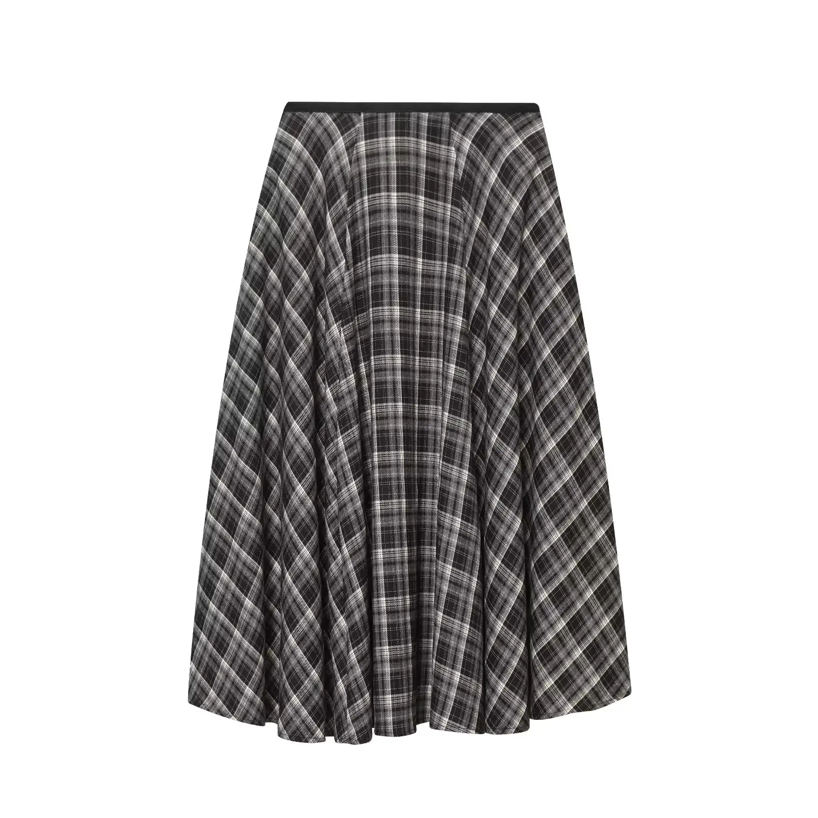 BSAY Loose Plaid Umbrella Skirt Women's clothing Autumn Winter Side Zip Chic Female High Waist Elegant A-line Long Skirts Mujer