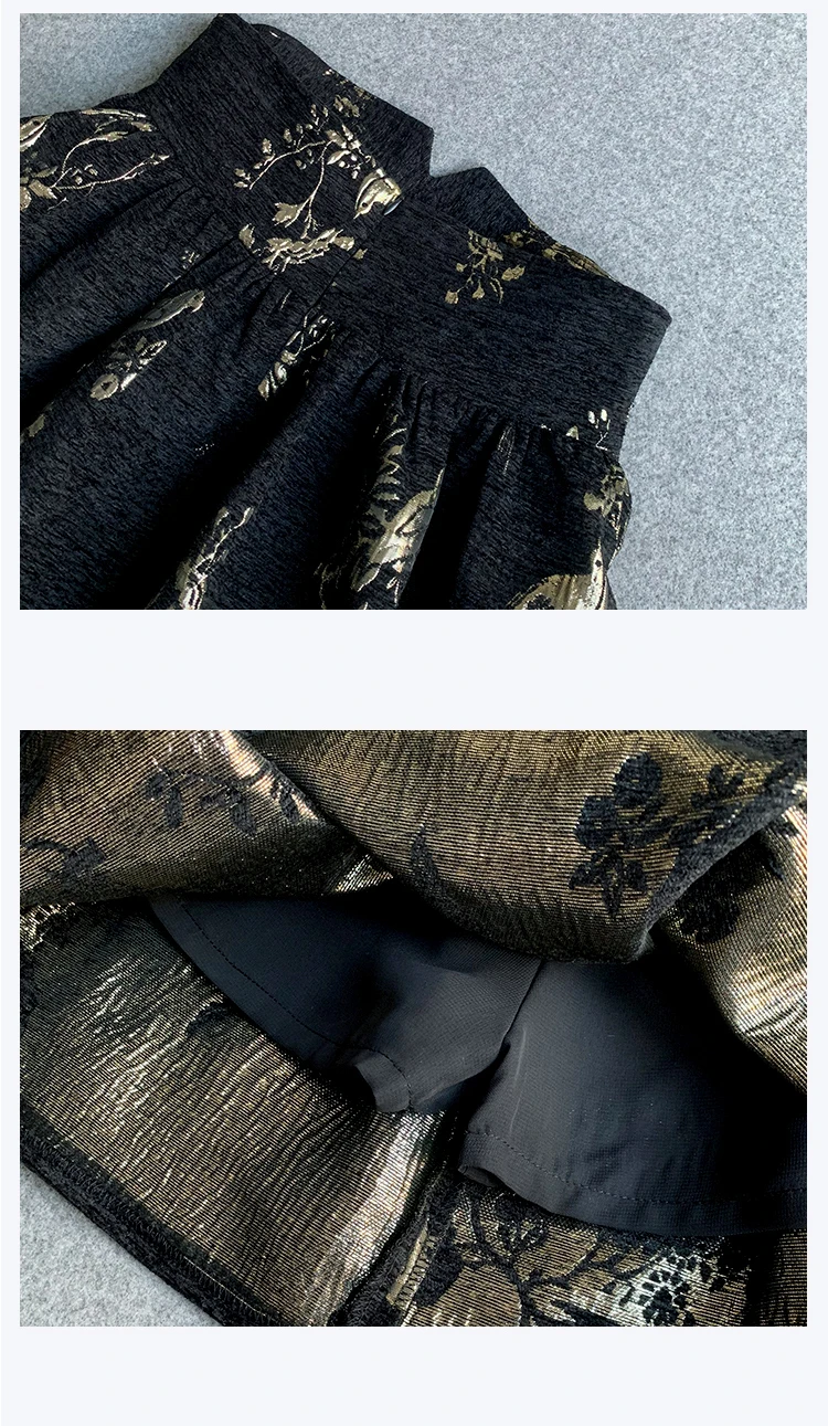 Black Gold Jacquard Skirt High Waisted Slim Fit A-line Skirt Spring Summer New Short Skirt Fashionable Exquisite Office Skirt